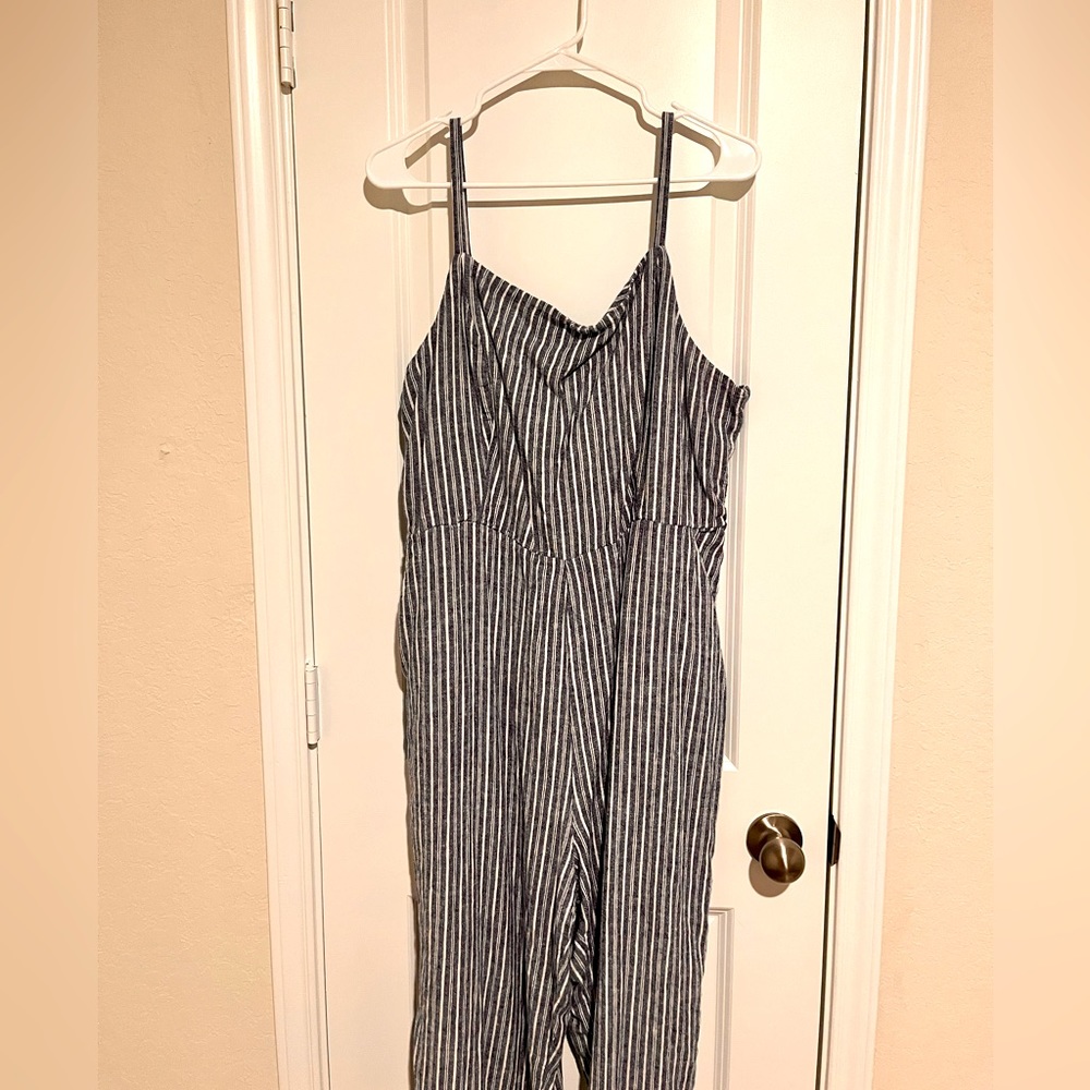 Used, blue and striped jumpsuit for spring or summer